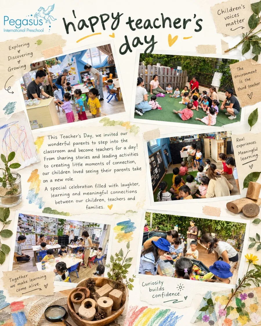 Teacher’s Day Celebration 2026 at Pegasus International Preschool: parents leading classroom activities, sharing stories and exploring outdoors alongside the children.